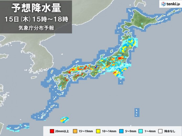15日の天気　西・東日本で大気の状態が非常に不安定　激しい雨・落雷・突風に注意