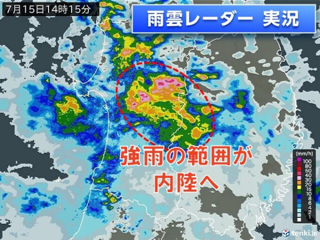秋田県の大雨の範囲は沿岸部から内陸へ移り始める　土砂災害と川の氾濫に厳重警戒