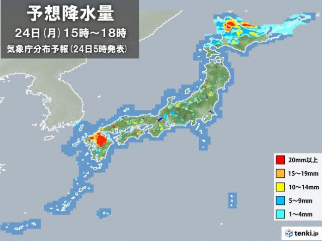 きょう24日の天気　広く晴れるが北海道は大雨の恐れ　四国や九州は激しい雷雨の所も