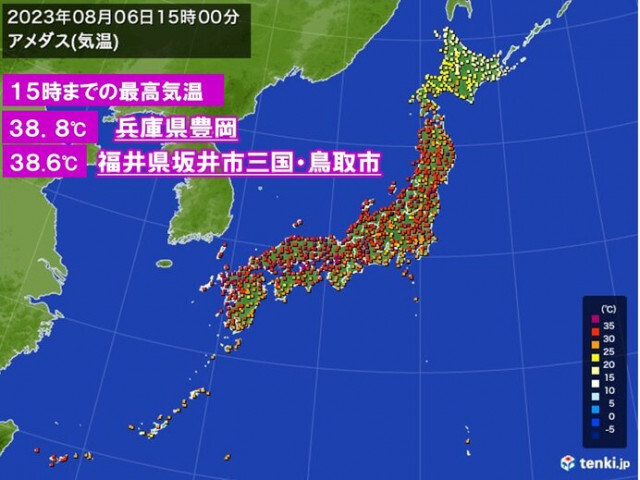 台風の間接的な影響　6日は日本海側38℃台続出　10日頃ピークに酷暑と超熱帯夜か