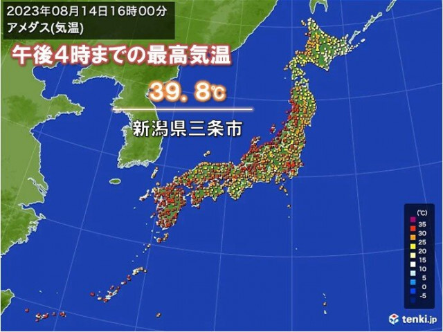 新潟県で40℃近くに　残暑厳しく夜でも不快な暑さ続く　熱中症対策を