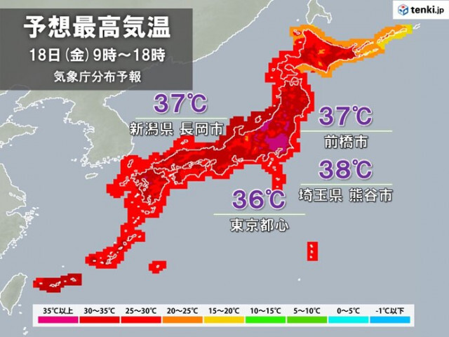 北海道では統計開始以来1位の暑さ更新も　18日は関東の内陸で体温超えの暑さに