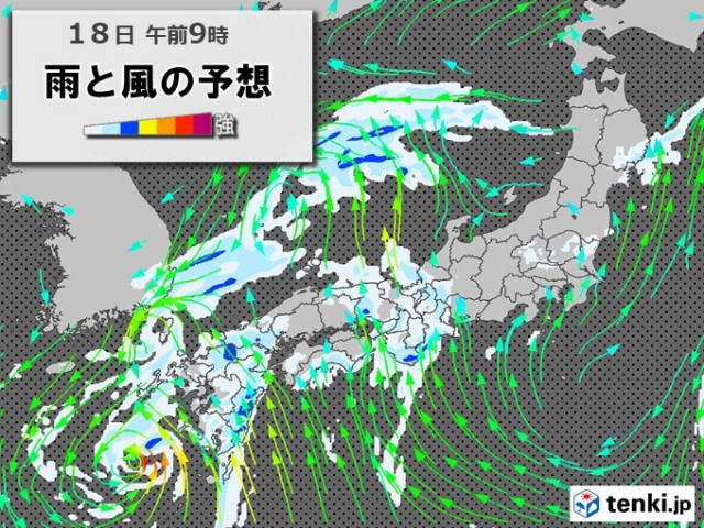 18日　西日本の太平洋側は昼頃まで大雨　午後は東海から東北も不安定