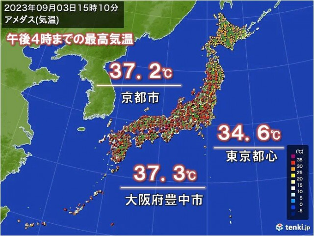 きょうも真夏の暑さ　東京都心35℃近くに　日中の暑さ続く　雨でも30℃以上の予想