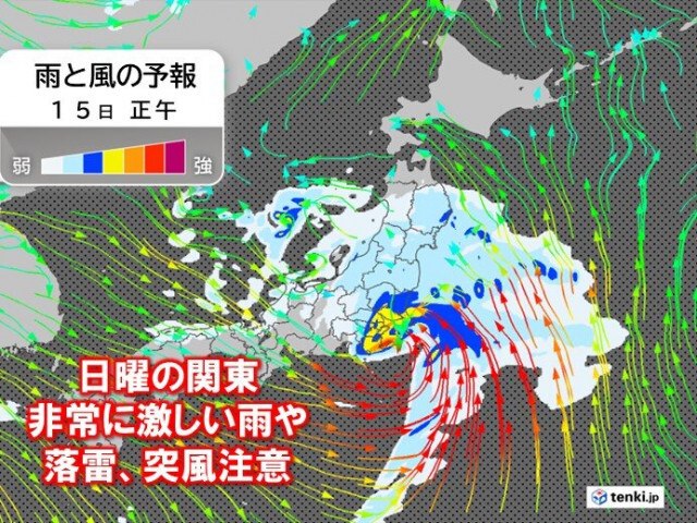 関東　日曜の午前は雨強まる　非常に激しい雨も　北風でヒンヤリ　午後は天気回復へ