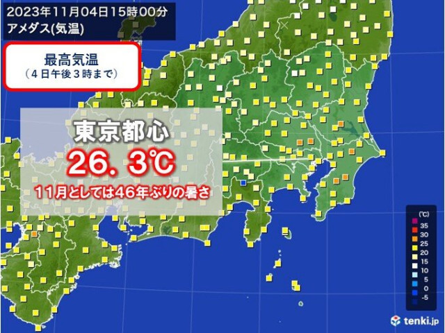東京都心で26℃台　11月としては46年ぶり　関東で記録的な暑さ続々