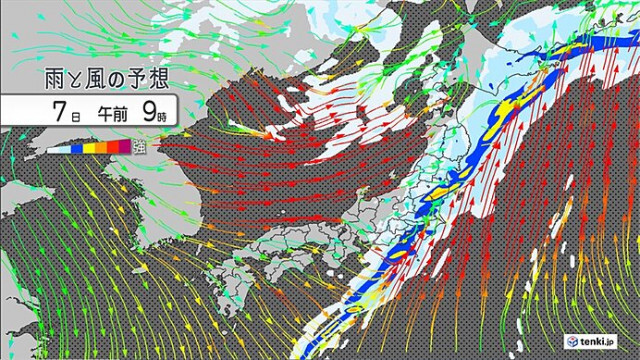 7日　局地的に滝のような雨　関東や東北　朝に大雨のピーク　北陸〜北海道は暴風警戒