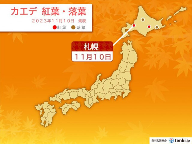 札幌でカエデの紅葉を観測　週末〜週明けは季節が一気に冬に　紅葉狩りは寒さ対策を
