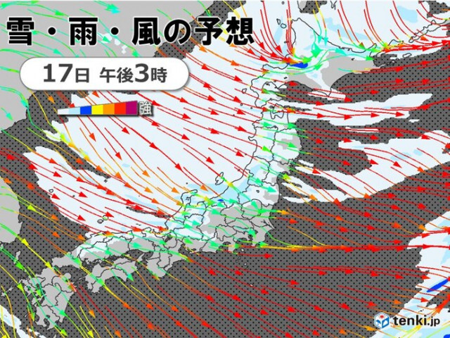 日曜〜月曜　日本海側を中心に冬の嵐　猛吹雪や大雪の恐れ　車の立ち往生に警戒