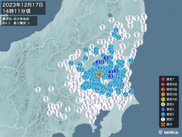 茨城県、栃木県で震度3の地震　津波の心配なし