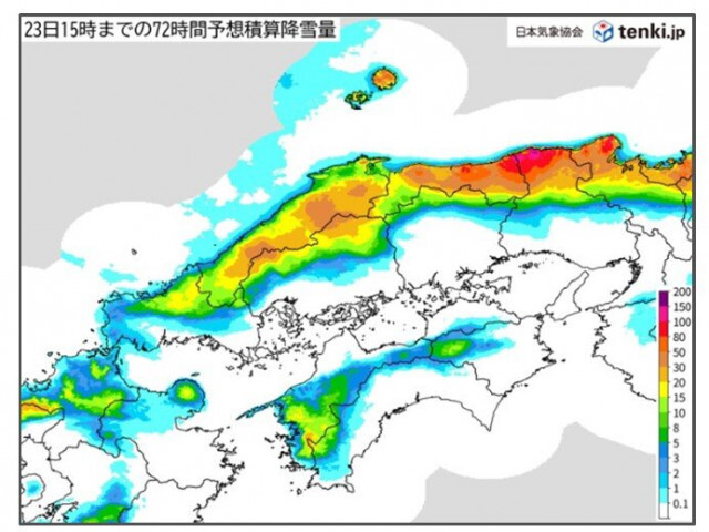 中国地方23日(土)にかけて冬の嵐　日本海側で大雪　山陽内陸部も積雪や凍結に