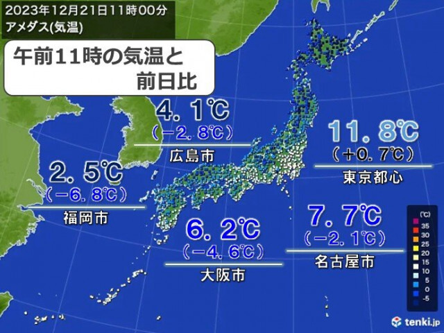 福岡は昼間でも2℃台　全国的に凍える寒さ　午後も気温横ばい　万全の寒さ対策を