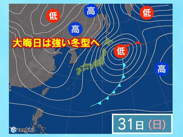31日夜〜1日朝は強い冬型　大晦日は雨風強まる　荒天注意　日本海側は大雪・吹雪も