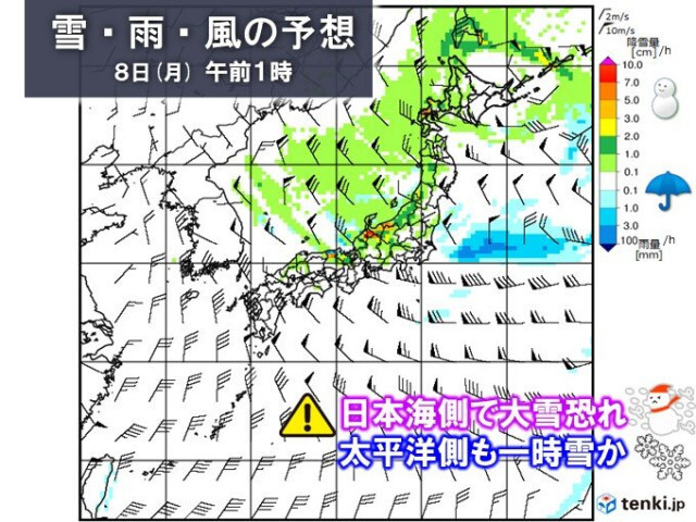 7日夜〜8日　日本海側は大雪の恐れ　関東に初雪の便りか