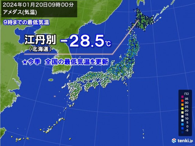 二十四節気「大寒」の今日　今季全国最低気温を更新　北海道江丹別で-28.5℃