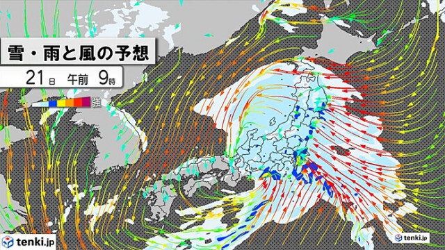 21日　南岸低気圧が東進　関東は昼頃まで激しい雨も　東北の太平洋側は暴風に警戒