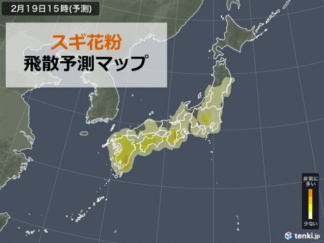 花粉情報　明日19日(月)は天気下り坂も気温上昇　東京で「多い」　各地のピークは