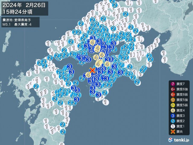 広島県、愛媛県で震度4の地震　津波の心配なし
