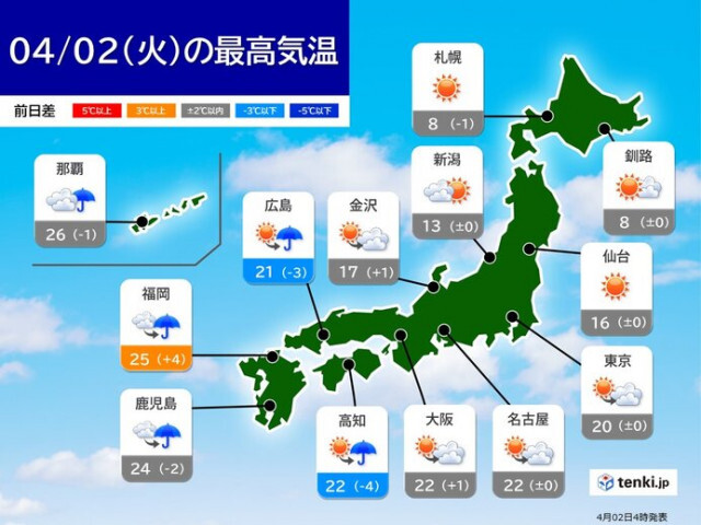 2日　日中は貴重な晴天　今夜〜3日は西日本で警報級の大雨