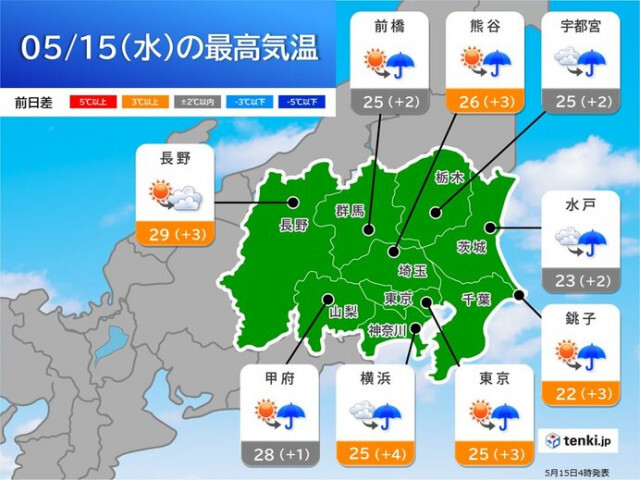 関東　今夜は所々で雨　明日は天気急変　急な雷雨に注意　今週末晴れて真夏日も