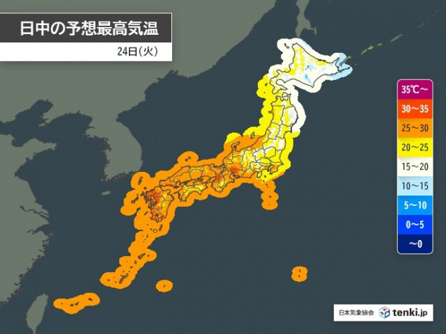 24日　北ほど朝晩と日中との気温差が大きい　服装3枚分に相当する所も