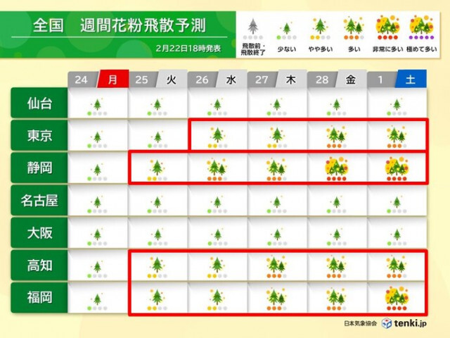スギ花粉　3連休明けから飛散が本格化　急増の恐れ　各地のピークはいつから?