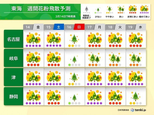 東海　雨はいつから降る?　16日は広く本降りの雨　スギ花粉　大量飛散いつまで?