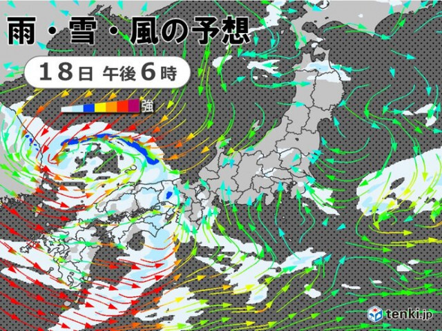 今日18日　九州〜東海は雷雨・突風・ひょう注意　山沿いで大雪　関東も夜は次第に雨