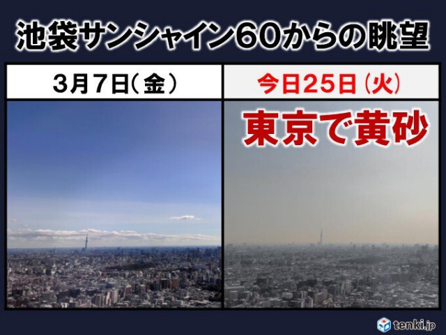 今日25日　東京で黄砂を観測　今年初　明日26日にかけて広く黄砂の影響続く