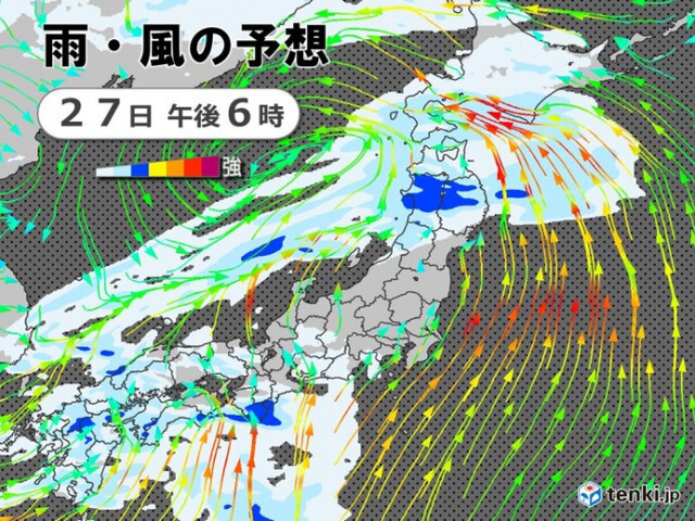 明日27日〜28日　全国的に春の嵐　激しい雨や横殴りの雨に注意