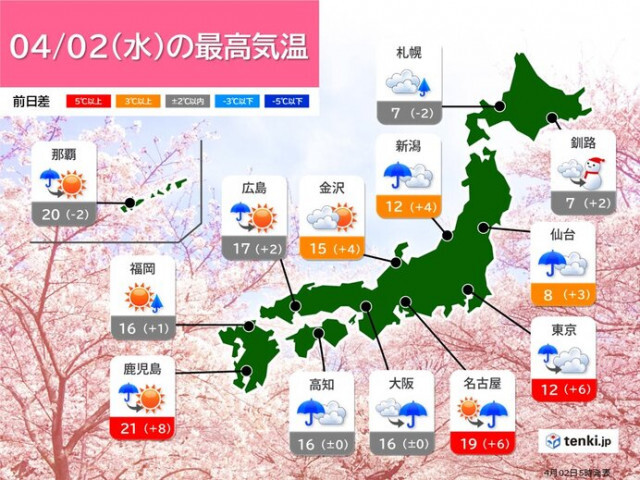 2日　関東や東北を中心に雨　局地的に大雨　真冬の寒さ解消も空気ヒンヤリ