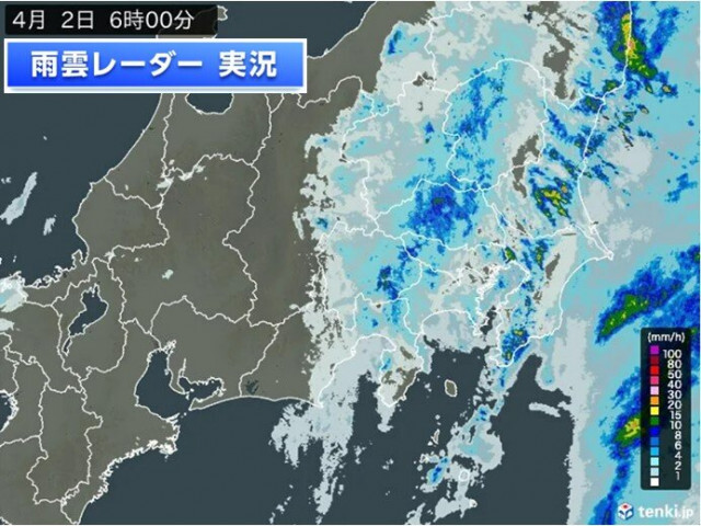 2日の関東　昼過ぎまで広く雨　茨城県では4月としては記録的な大雨の所も　警戒を