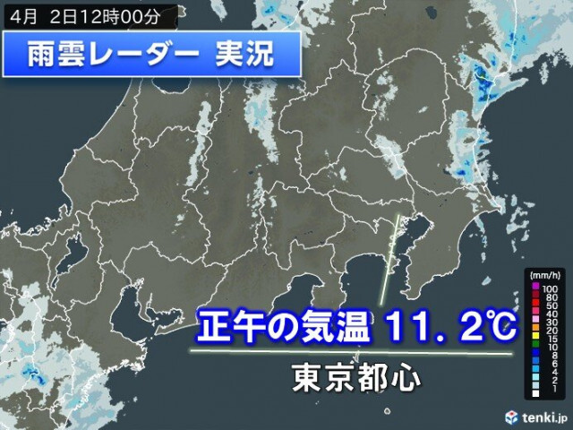 関東は2日も花冷え　東京都心の正午の気温は11.2℃　雨がやんでも空気ヒンヤリ
