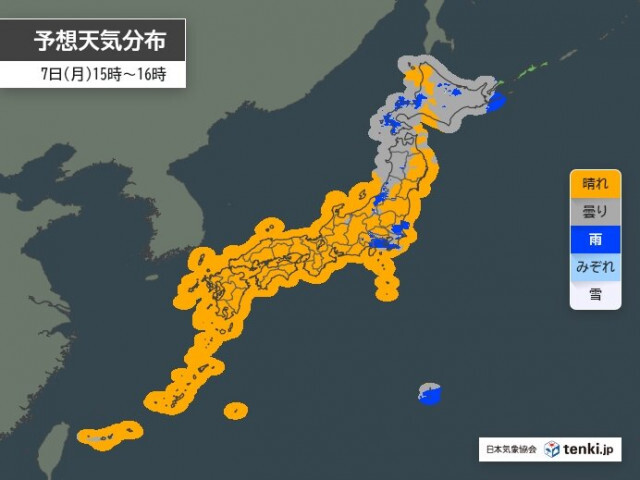 7日　広く晴れて快適な陽気　にわか雨は局地的　関東は落雷や突風・ひょうに注意