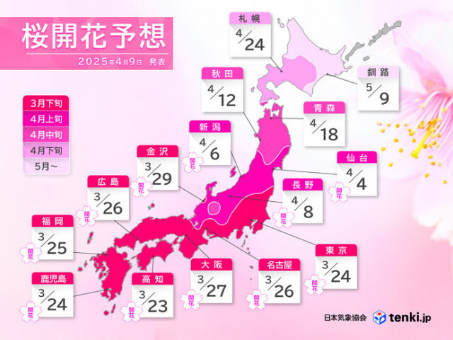 九州から東北南部で見頃続く　桜前線は4月中旬に北海道へ