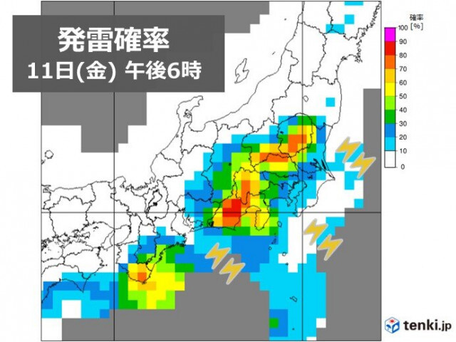 関東　所々でカミナリ雲が発達中　都心など南部も夜にかけて「激しい雨」のおそれ