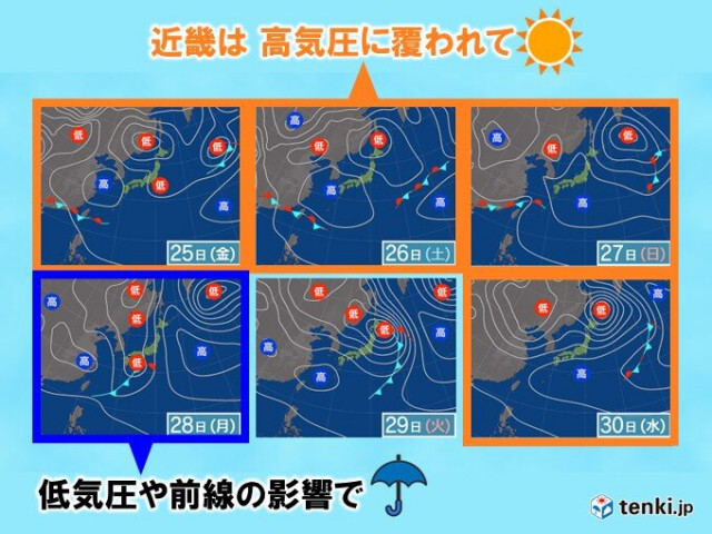 ゴールデンウィーク　近畿では28日は雨だが、晴れる日多い　後半は暑さ対策必須