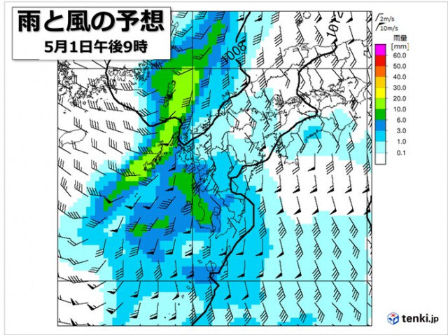 1日夜の九州は局地的に激しい雨　ゴールデンウィーク後半は天気変化早く、汗ばむ日も