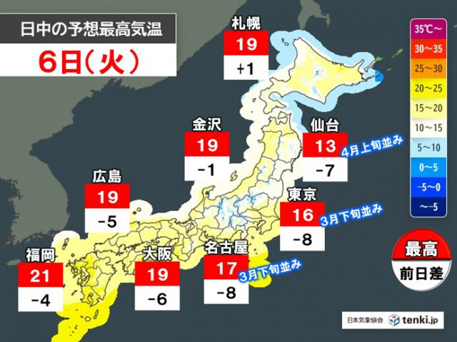 ゴールデンウィーク最終日の6日　気温大幅ダウン　雨でいっそう寒い　体調管理に注意