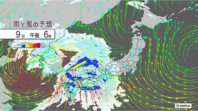 9日〜10日　九州から関東を中心に大雨　土砂災害や低い土地の浸水に注意・警戒を