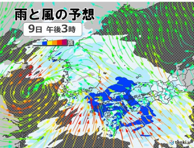 9日の九州は局地的に滝のような雨　南よりの風が強まり、北部沿岸は暴風に警戒