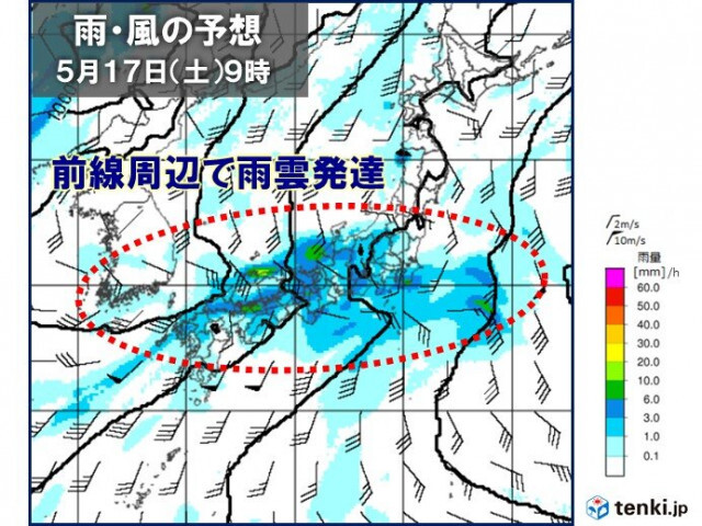 16日から梅雨のはしり　17日・18日を中心に九州から関東で大雨のおそれ