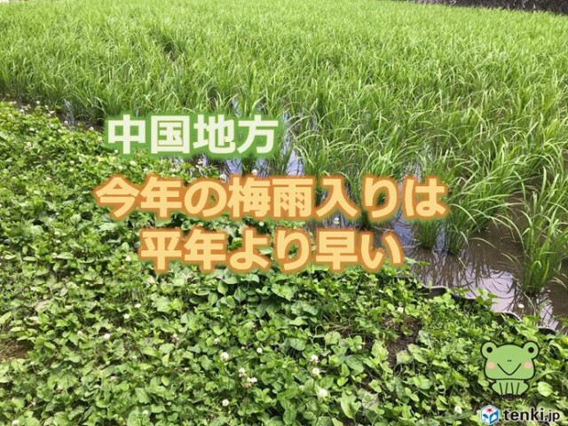 中国地方は平年より早い梅雨入りか?　曇りや雨の日が多くなる　雨の季節へ備えを