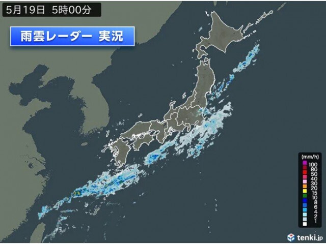 栃木県や茨城県で1時間に20ミリ以上の強い雨　奄美地方にも活発な雨雲