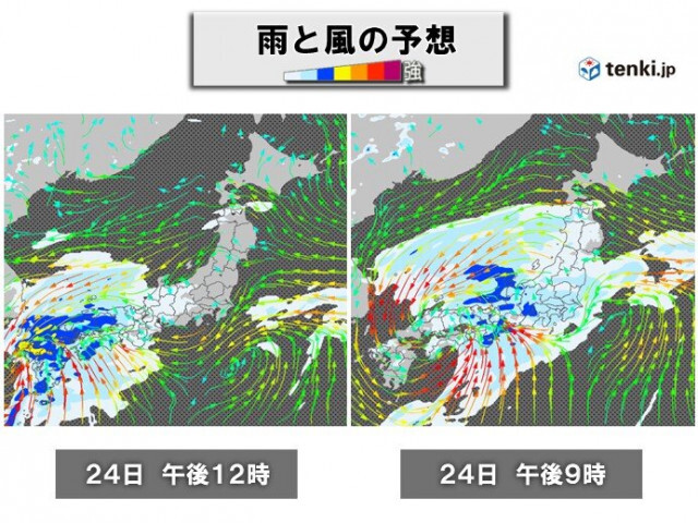 今日24日(土)は九州〜東海で非常に激しい雨　関東や東北も夜は広く雨雲がかかる