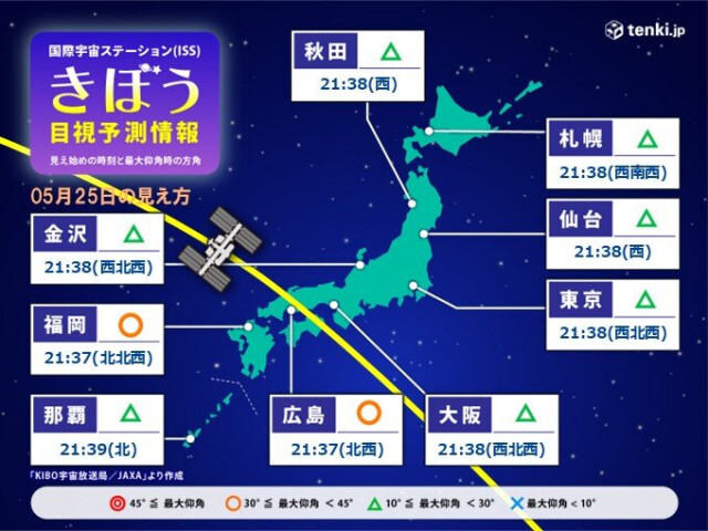 今夜は西日本を中心に「きぼう」の観測のチャンス　今週は日本上空を毎日通過