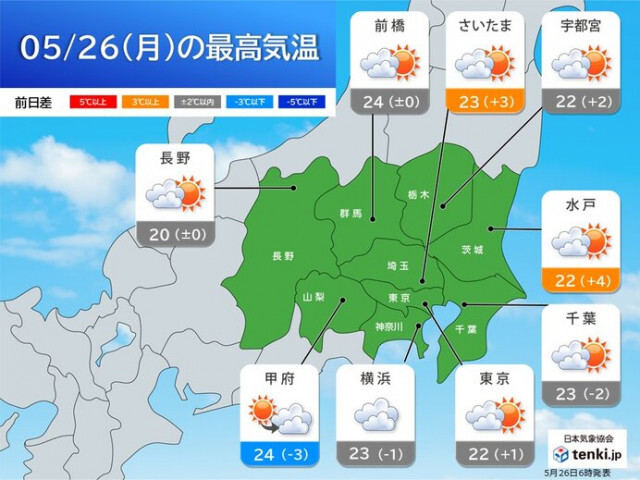 26日の関東は日差し戻る　梅雨の走りですっきりしない一週間に　週末はまた雨