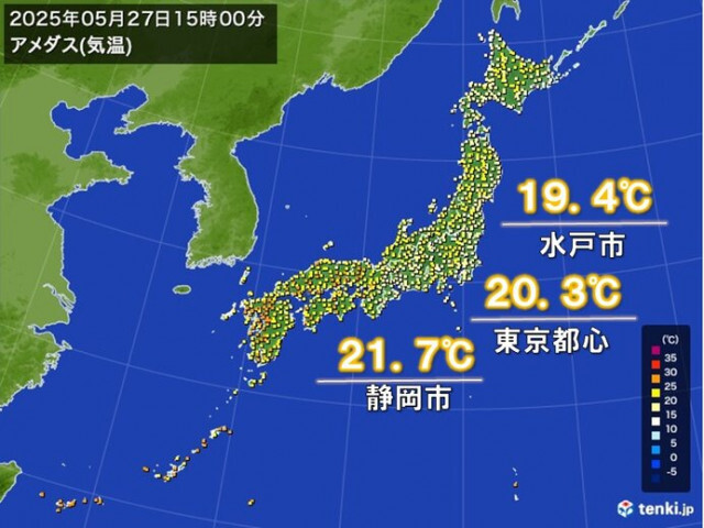 27日は関東や東海で薄着ではヒンヤリ　6月に入ると名古屋市など30℃に迫る暑さも