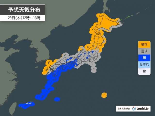 今日29日　九州から関東は次第に雨　東北と北海道は晴れて気温上昇　真夏日も