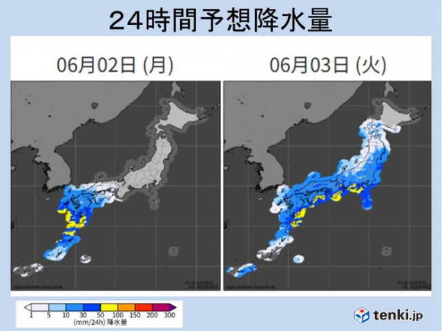 2日(月)〜3日(火)は西・東日本の太平洋側を中心に大雨か　梅雨入り前でも備えを